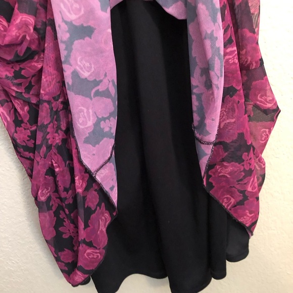 Terra & Sky Women's Sheer Dress OX 14W Rose Floral Black/Burgundy Moody Romantic - Picture 9 of 11